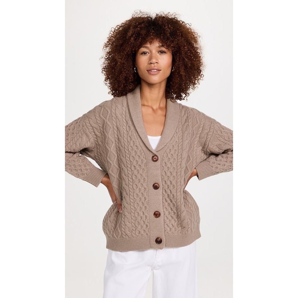 DEMYLEE NEW YORK Cable Knit Fafida Cardigan Shawl Collar Button Wool Womens L